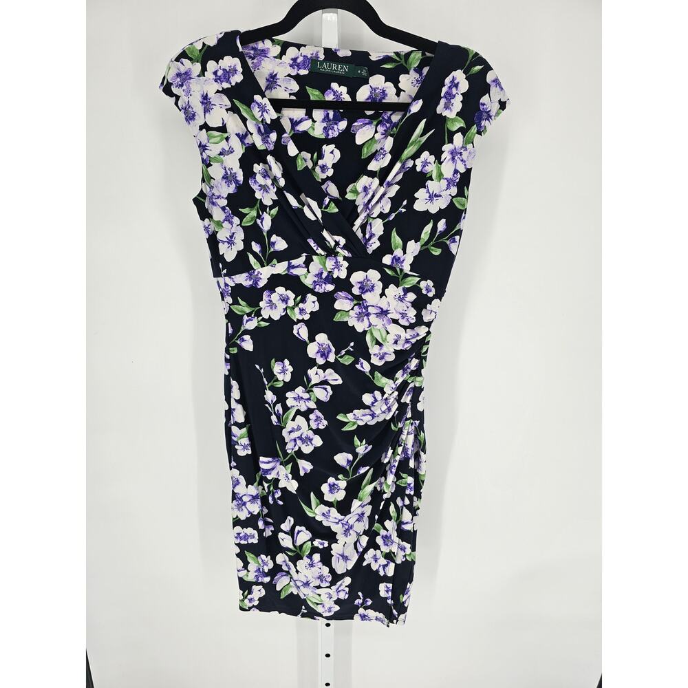 Lauren by Ralph Lauren Women's Navy Sleeveless V-neck Floral Dress Size 6